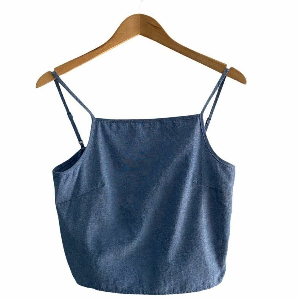 Pomelo  Blue Square Neck Denim Chambray Sleeveless Cropped Tank Top US L